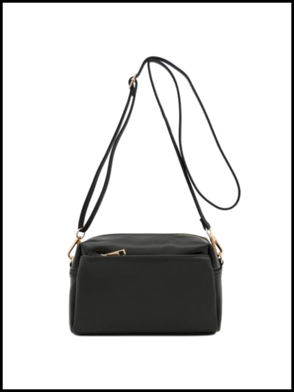 Faux Leather Crossbody Bag Triple Zip Adjustable Strap Everyday
